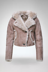 Ida - Steinfarbene Lammfelljacke