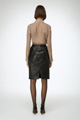 Mona - Dark Brown Leather Skirt