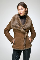 Adila - Olivgrüne Lammfelljacke