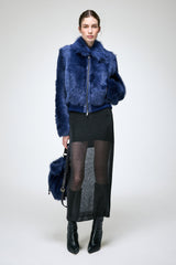 Thora - Blaue Lammfelljacke