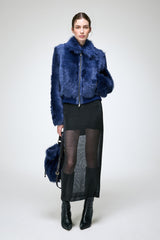 Thora - Blaue Lammfelljacke