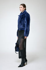 Thora - Blaue Lammfelljacke