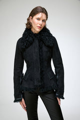 Rita - Schwarze Lammfelljacke