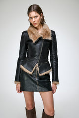 Josette - Sandfarbene Lammfelljacke