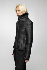 Schwarze Lammfelljacke