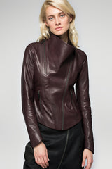 Bordeauxfarbene Lederjacke