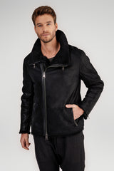 Schwarze Lammfelljacke