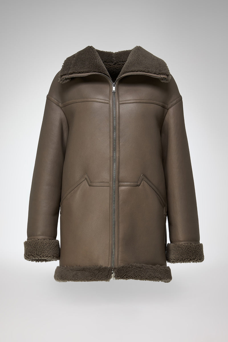 Dina - Stone Shearling Coat