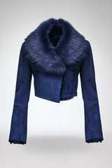 Yva - Blaue Lammfelljacke