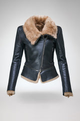 Josette - Sandfarbene Lammfelljacke