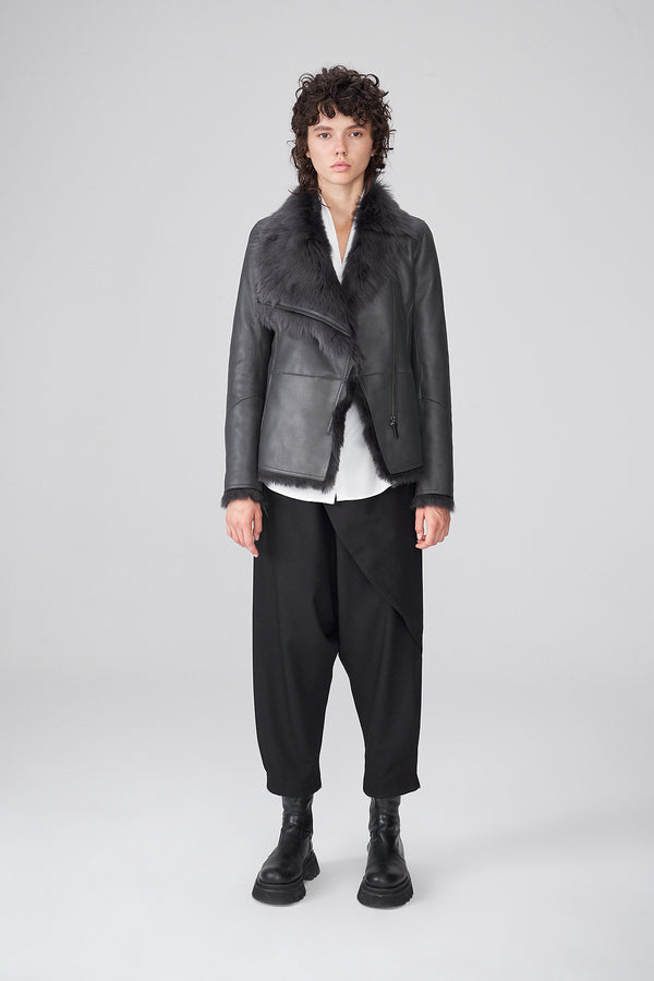 VSP - Adila - Clotho Anthracite Silky Shearling Jacket