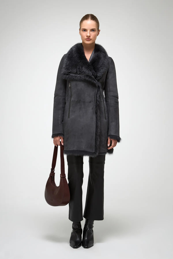 VSP - Kristell - Toscana Anthracite Suede Shearling Coat
