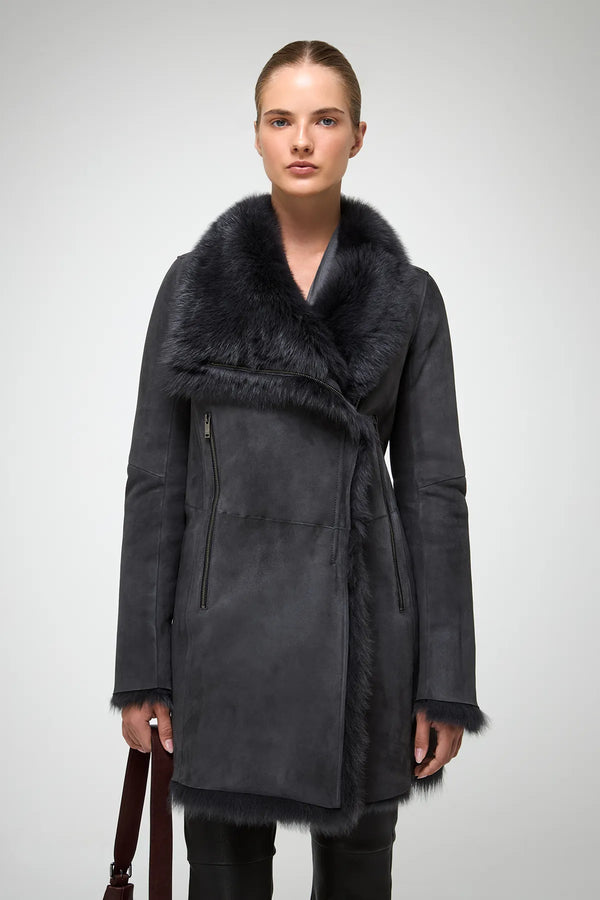 VSP - Kristell - Toscana Anthracite Suede Shearling Coat