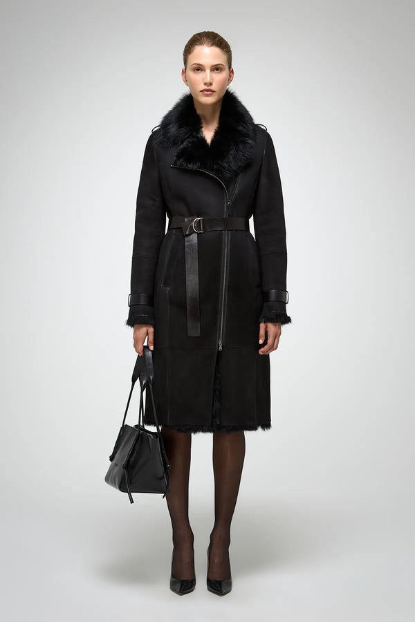 VSP - Lyza - Black Suede Shearling Coat