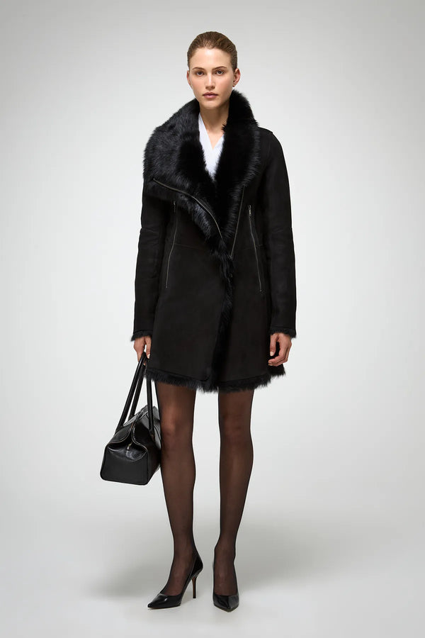 VSP - Kristell - Toscana Black Suede Shearling Coat