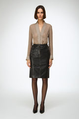 Mona - Dark Brown Leather Skirt