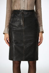 Mona - Dark Brown Leather Skirt