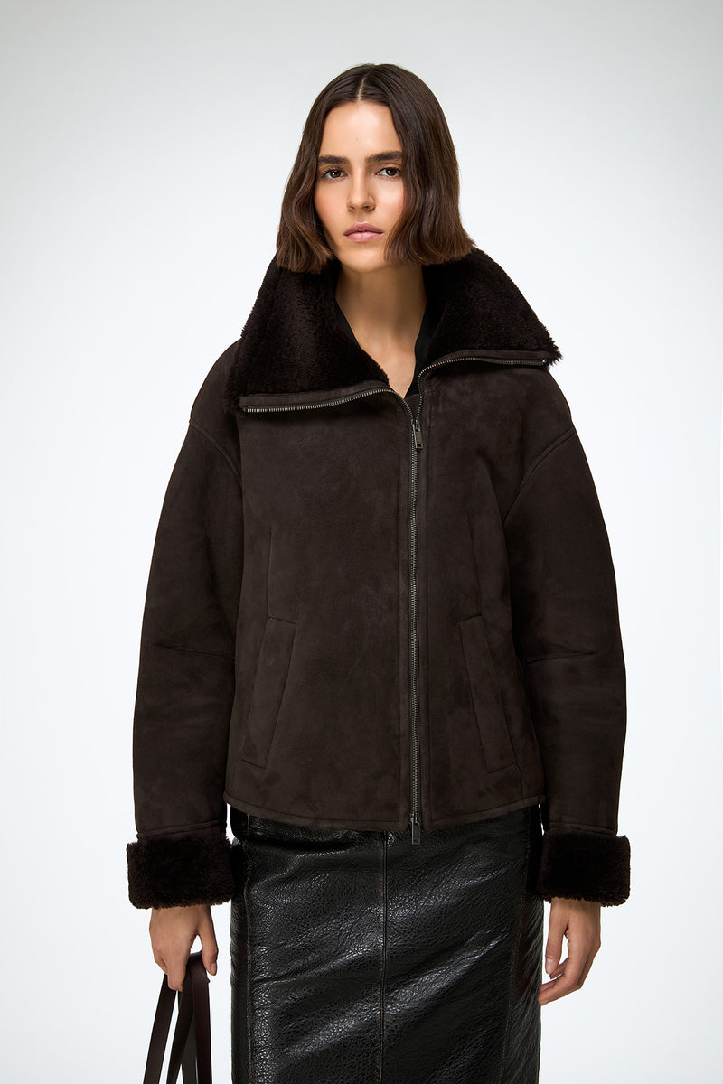 Pia - Dark Brown Shearling Jacket