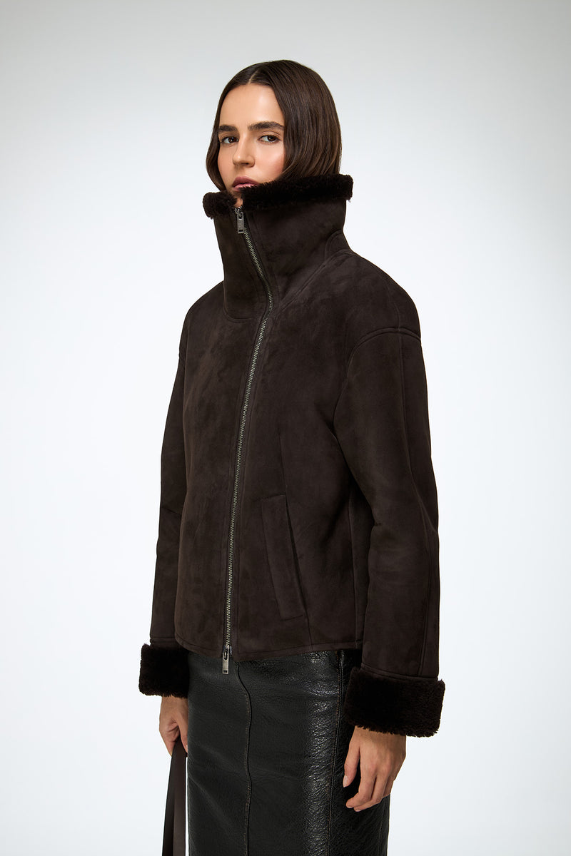Pia - Dark Brown Shearling Jacket