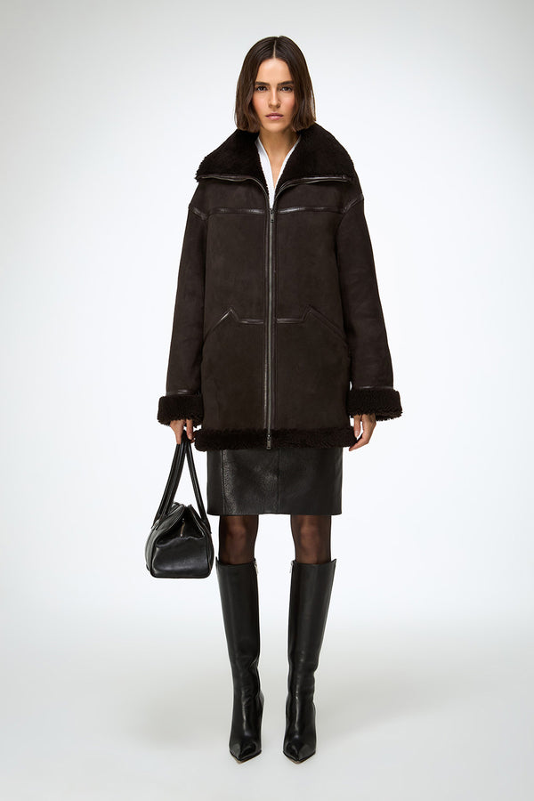 Dina - Dark Brown Shearling Coat