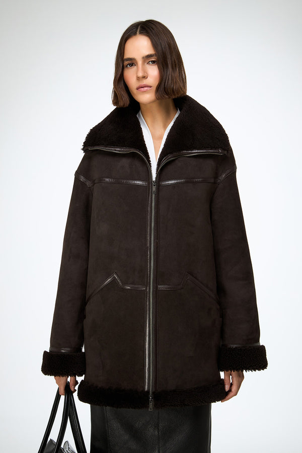 Dina - Dark Brown Shearling Coat