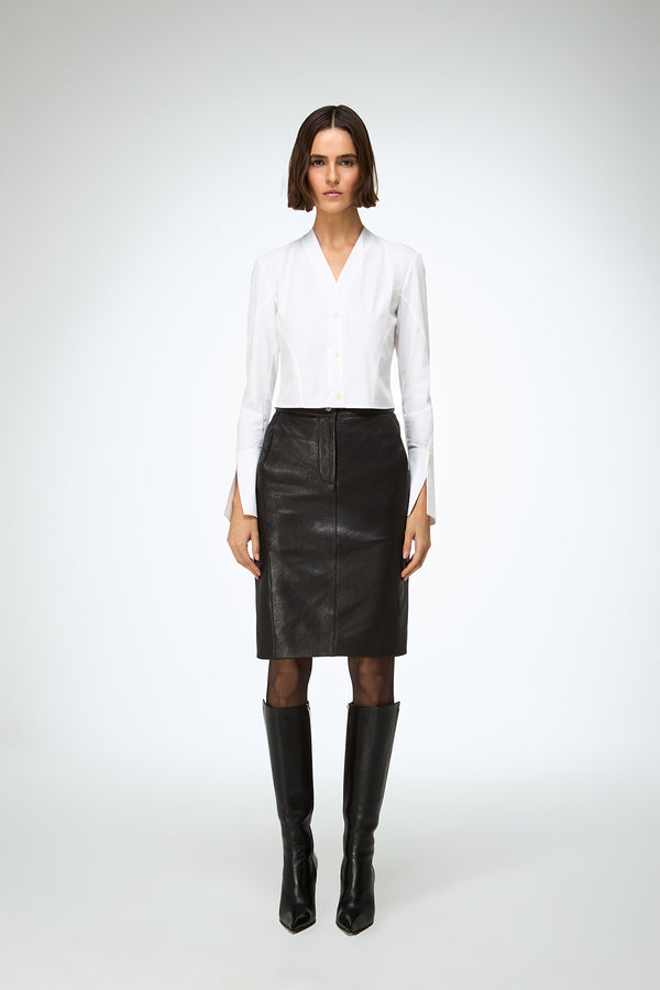 Mona - Black Leather Skirt