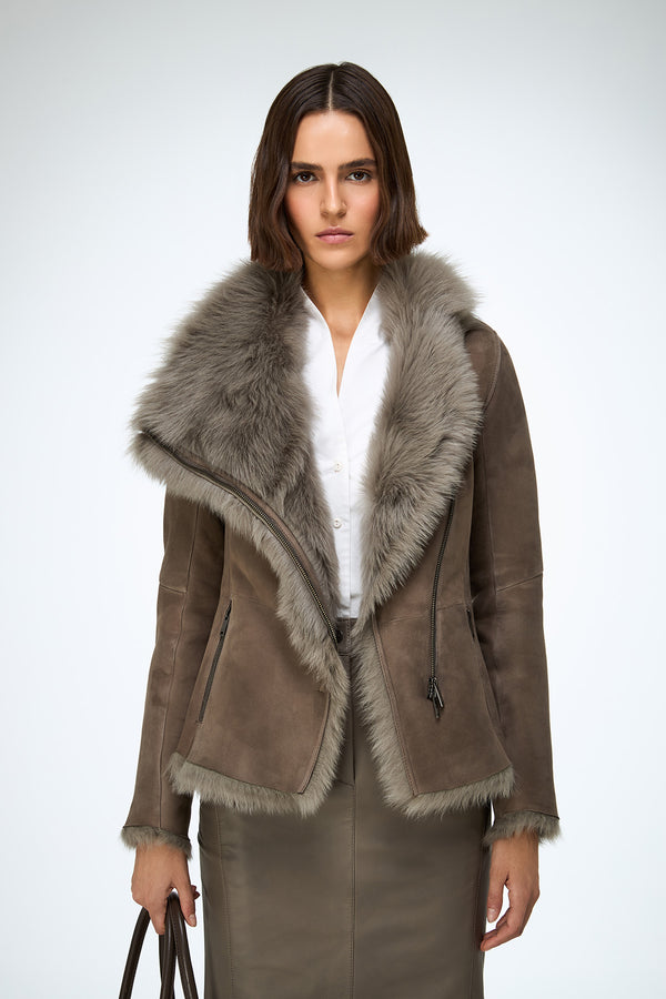 Adila - Stone Shearling Jacket