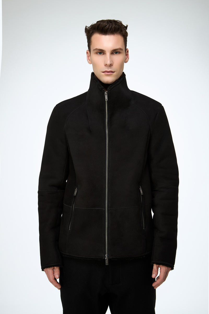 Bastien - Black Suede Shearling Jacket