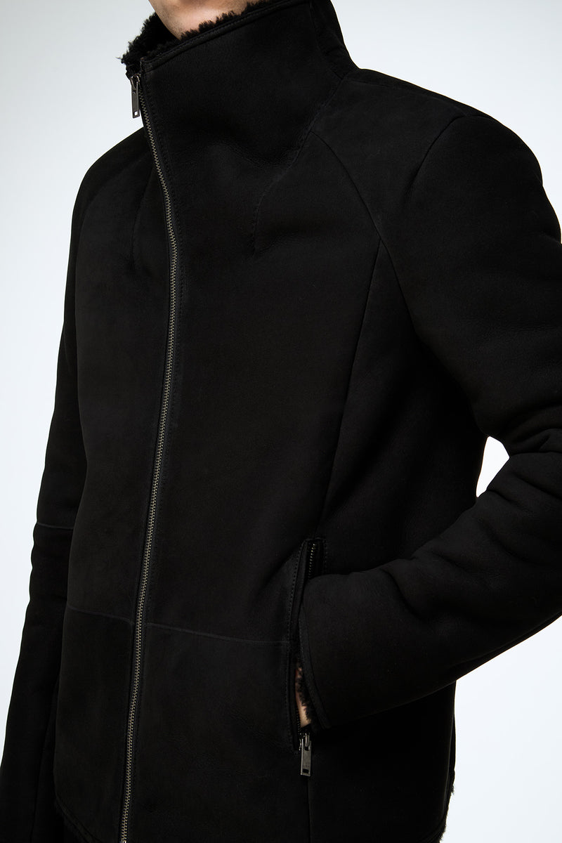 Bastien - Black Suede Shearling Jacket