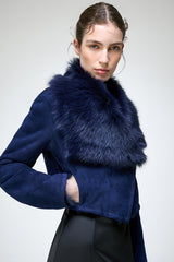Yva - Blaue Lammfelljacke