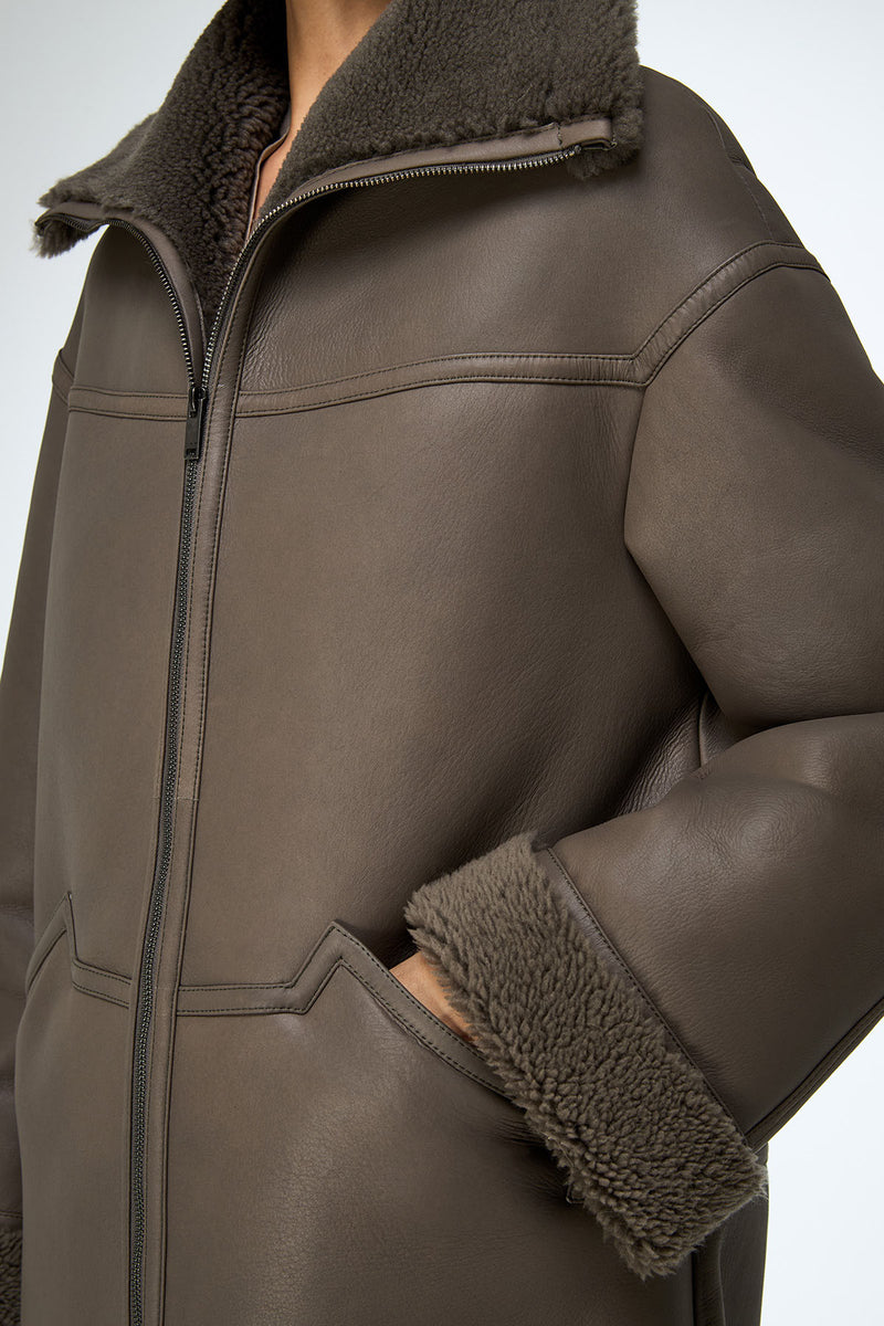 Dina - Stone Shearling Coat