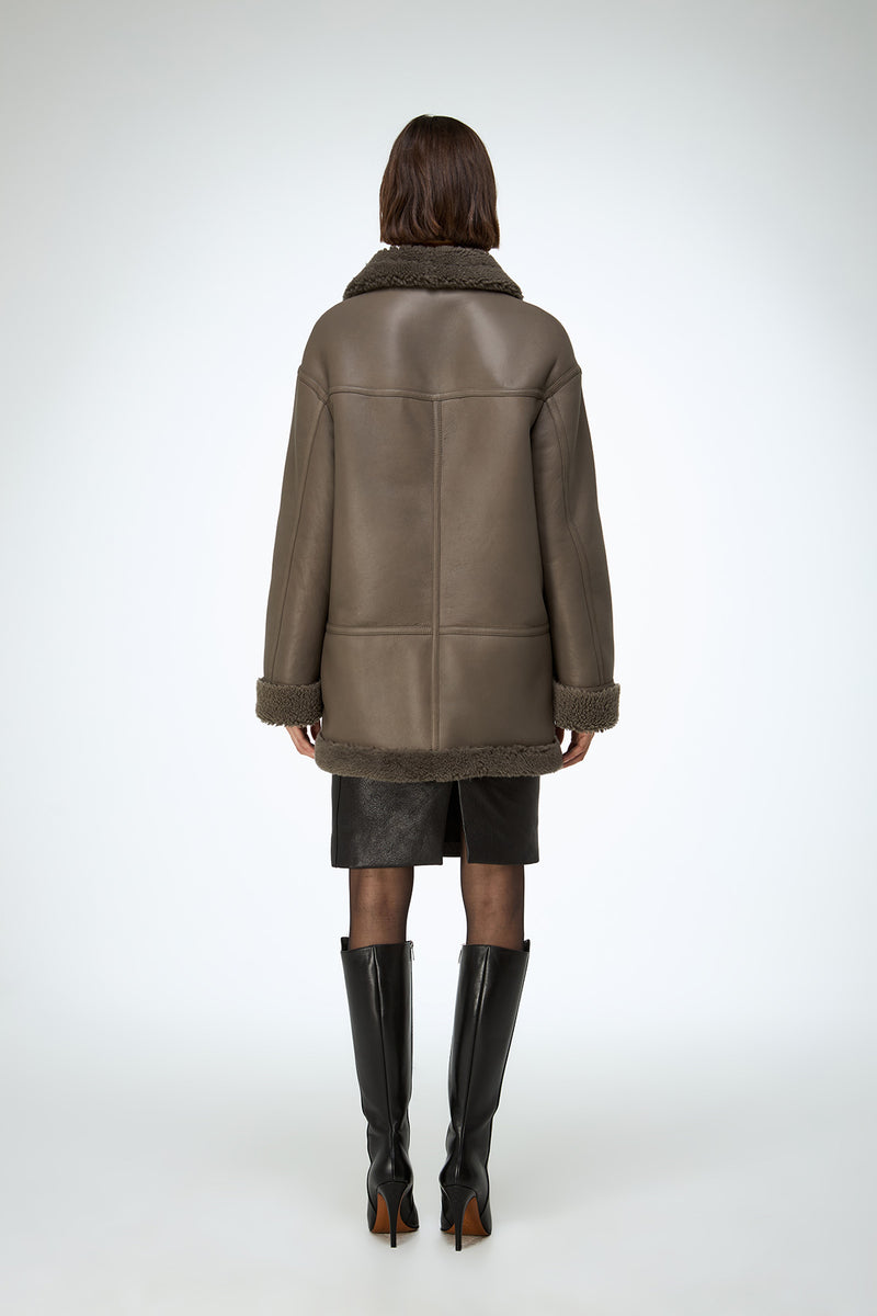 Dina - Stone Shearling Coat