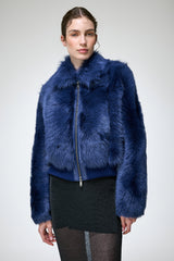 Thora - Blaue Lammfelljacke