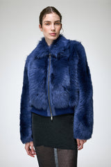 Thora - Blaue Lammfelljacke