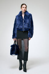 Thora - Blaue Lammfelljacke
