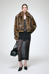 Thora - Dunkelbraune Lammfelljacke