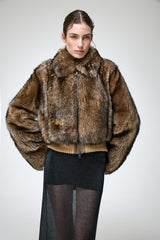 Thora - Dunkelbraune Lammfelljacke