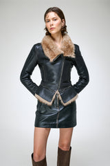 Josette - Sandfarbene Lammfelljacke