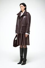 Naomi - Dark Bordeaux Leather Coat