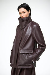 Naomi - Dark Bordeaux Leather Coat