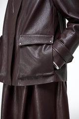 Naomi - Dark Bordeaux Leather Coat