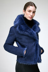 Aurora - Blaue Lammfelljacke
