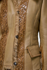 Estela - Kamelbraune Lammfelljacke