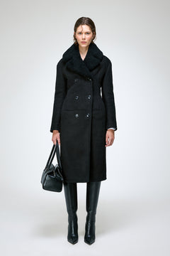Celina - Black Suede Shearling Coat