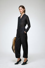 Nina - Schwarze Satin-Wollhose