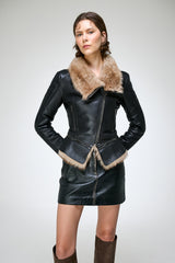 Josette - Sandfarbene Lammfelljacke