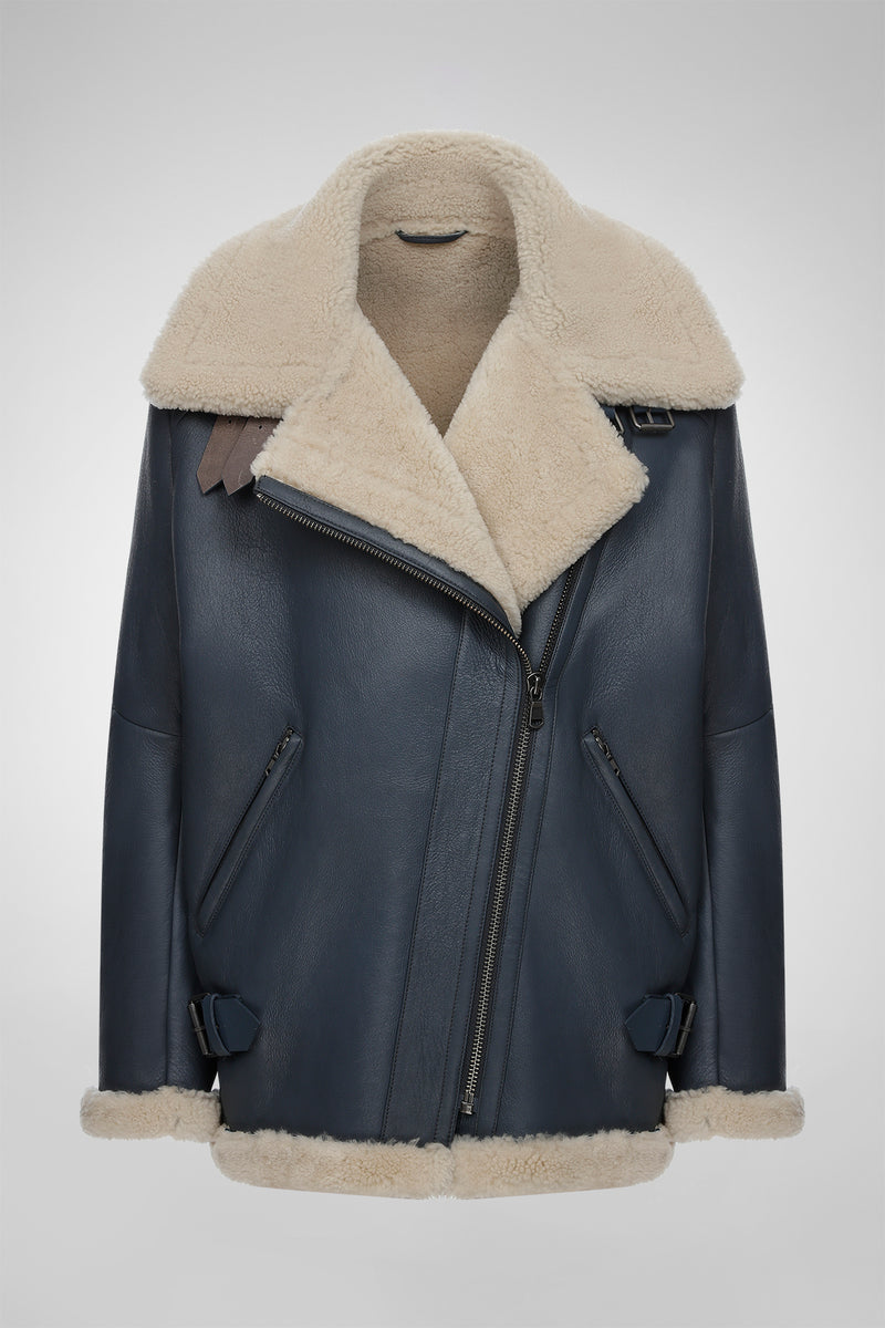 Vincente - Indigofarbener Mantel aus Shearling