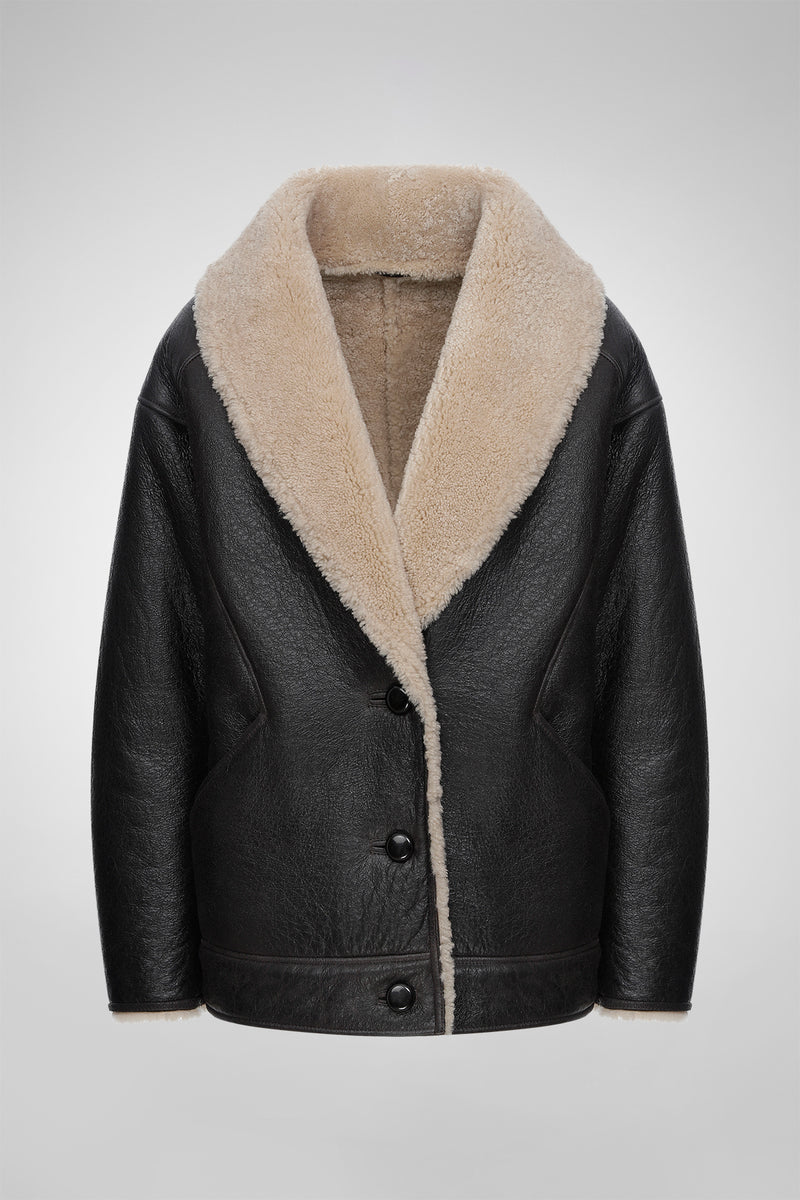 Nila - Braun-beiger Shearling-Mantel