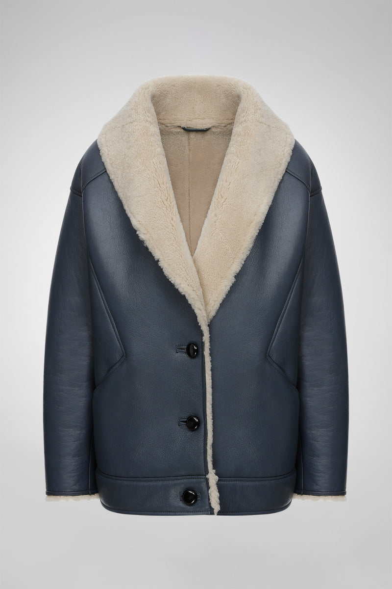 Nila - Indigo Shearling Coat