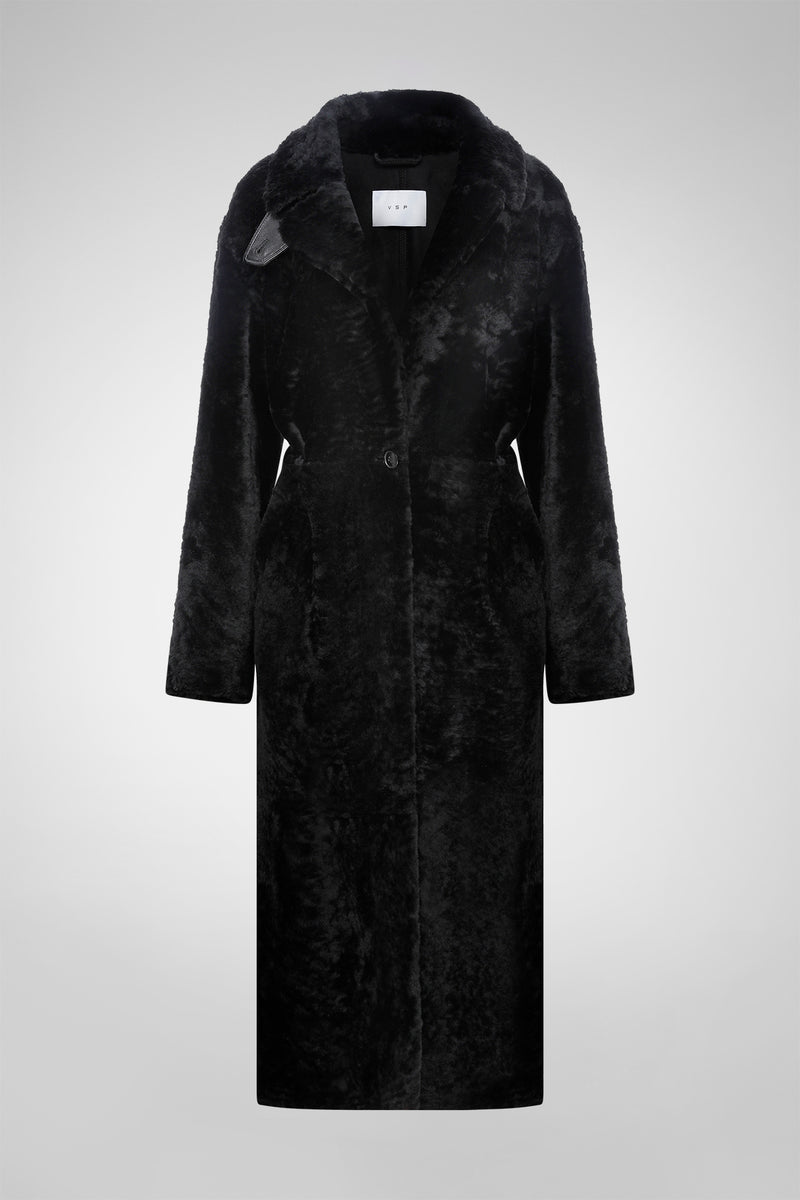 Gabrielle - Schwarzer Shearling-Mantel